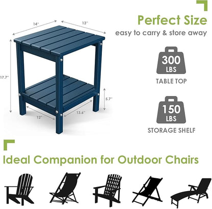 GREENVINES Outdoor Rocking Chair Set | 3-Piece | 2 Rocking Chairs with 1 Side Table | Porch Rocker | HDPE Plastic | Blue | Patio Furniture Sets | High Back | Big & Tall | Ladder Back