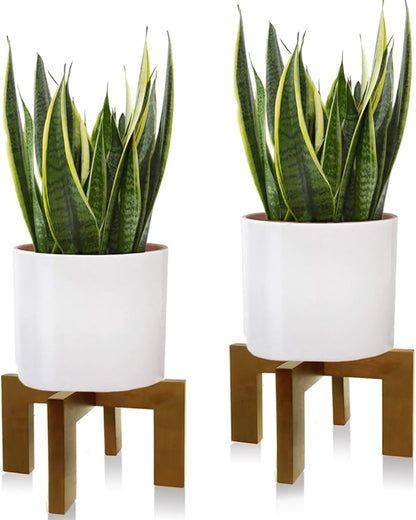 2 Pack Plant Stand Indoor Outdoor, Mid Century Plant Stand for Indoor Plants, Wood Modern Plant Holder Rattan Flower Plant stool, Low Short Boho Rustic Planter Stand, Fit 5-15 Inch Pot