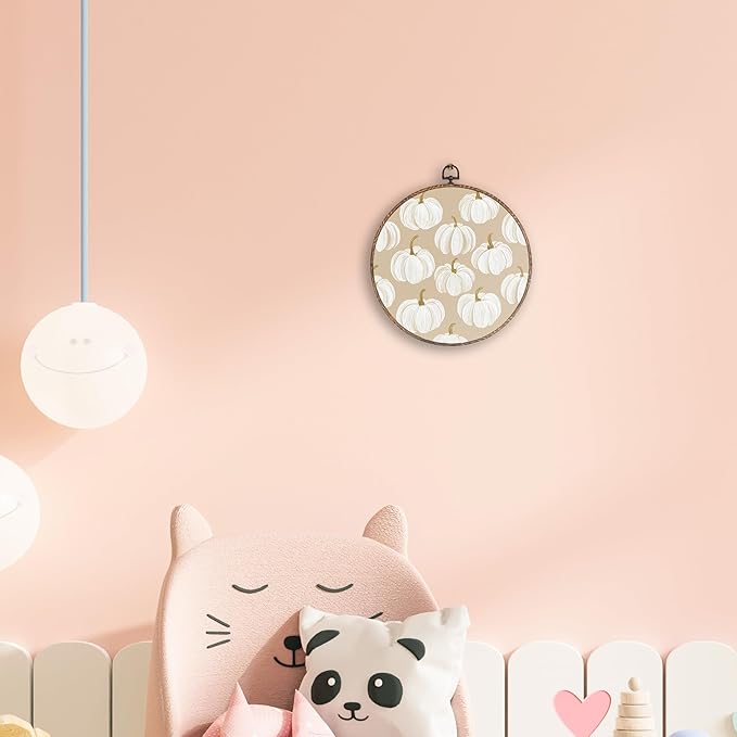 Hxlac Fall Pumpkin Round Wall Art Framed, Vintage Autumn Round Wall Decor, Fall Halloween Hanging Canvas Prints Wall Sculptures for Home Gallery Living Room Bedroom Decor, 10x10 Inch