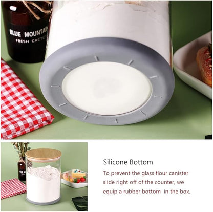 Set of 2 Glass Flour Container with Airtight Bamboo Lid, Large Food Jar with Wooden Lid for Storage Flour, Sugar, Cookies, Rice, Coffee Beans(3L)