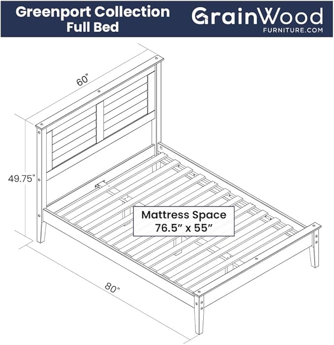 Grain Wood Furniture Greenport Solid Wood Platform Bed, Full Size, Brushed Driftwood