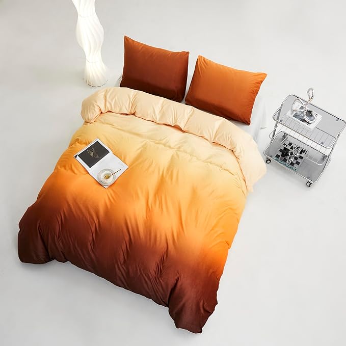 CLOTHKNOW Dark Orange Velvet Queen Comforter Set Fluffy Bedding Comforter Sets Dark Yellow Queen Comforter Soft Caramel Comforter Sets Queen