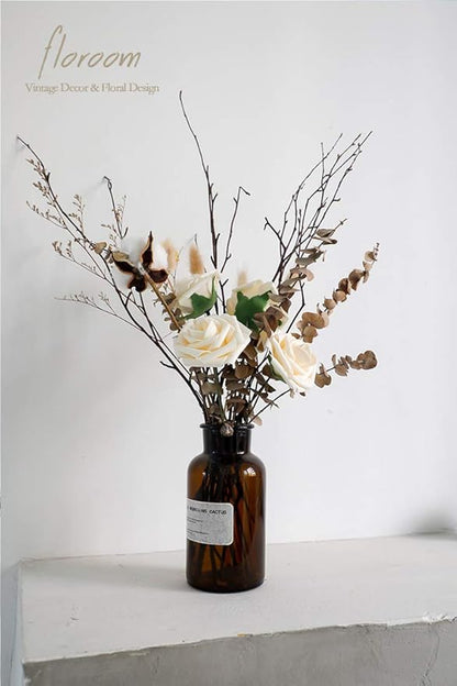 Floroom Artificial Flowers 25pcs Real Looking Cream Foam Fake Roses with Stems for DIY Wedding Bouquets Bridal Shower Centerpieces Floral Arrangements Party Tables Home Decorations