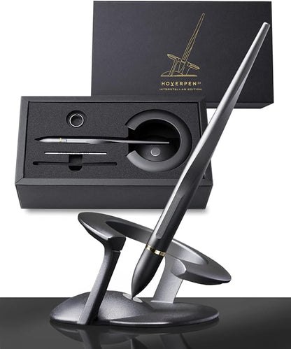 novium Hoverpen Interstellar - Space Black, Ballpoint Pen, 18K Gold-plated Pen Ring, 23.5 Degree Angle, Schmidt Ballpoint Refill, No Spills, No Spotting, No Explosions