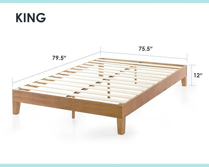 Mellow Naturalista Grand - 12 Inch Solid Wood Platform Bed with Wooden Slats - No Box Spring Needed - King (Natural Pine)