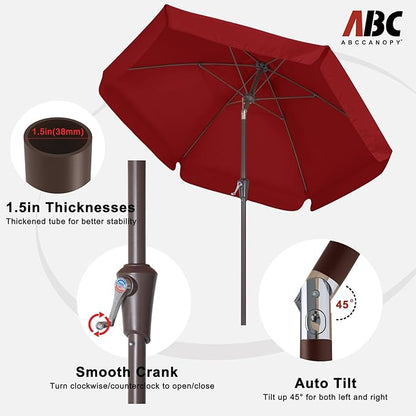 ABCCANOPY 7.5ft Scalloped Patio Umbrella, Outdoor Table Umbrella with Tilt and Crank, Fiberglass Ribs Deck Umbrella for Patio, Pool, Garden, Picnic (Burgundy)