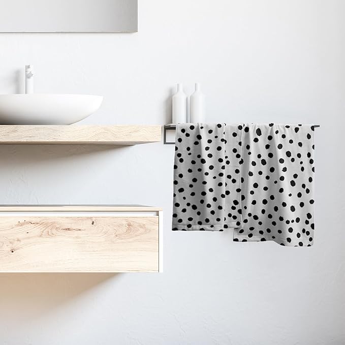 Decorative Hand Towels Set of 2 Black Polka Dot White Guest Towels Boho Modern Absorbent Kitchen 28x14