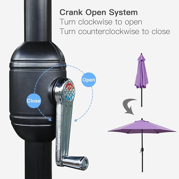 Sunnyglade 7.5' Patio Umbrella Outdoor Table Market Umbrella with Push Button Tilt/Crank, 6 Ribs (Purple)