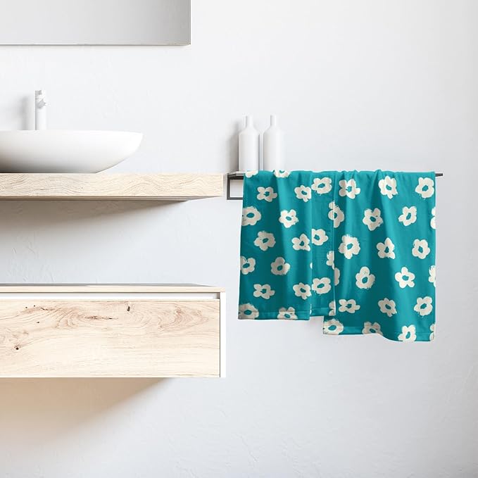 Modern Style Kitchen Towels Set of 2 Aqua Floral Quick Dry Microfiber Dish Towels