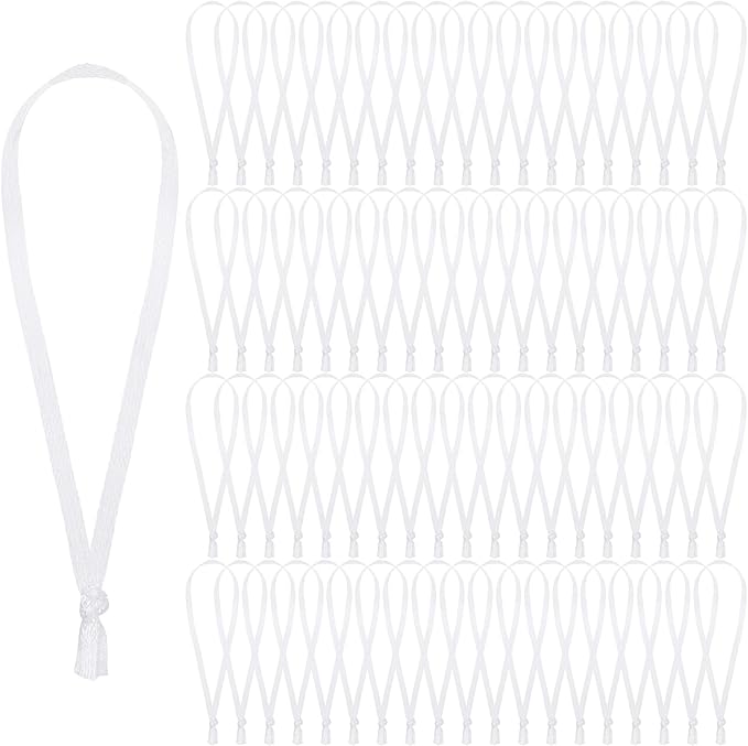 JUNEBRUSHS 300Pcs Christmas Ornament Ribbon Hangers, Hand Tied Ornaments String Ties Ornament Loops Thin Ribbon for Christmas Tree Hanging Decoration White