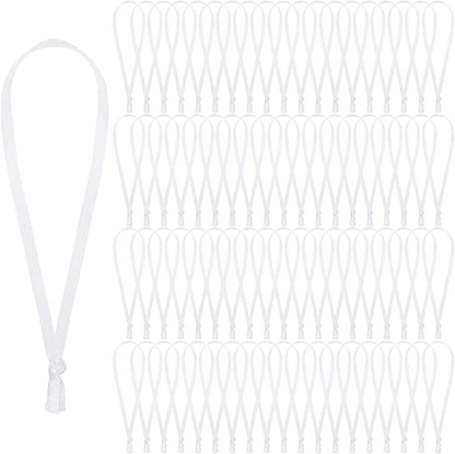 JUNEBRUSHS 300Pcs Christmas Ornament Ribbon Hangers, Hand Tied Ornaments String Ties Ornament Loops Thin Ribbon for Christmas Tree Hanging Decoration White