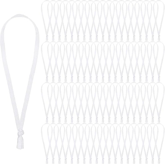 JUNEBRUSHS 300Pcs Christmas Ornament Ribbon Hangers, Hand Tied Ornaments String Ties Ornament Loops Thin Ribbon for Christmas Tree Hanging Decoration White