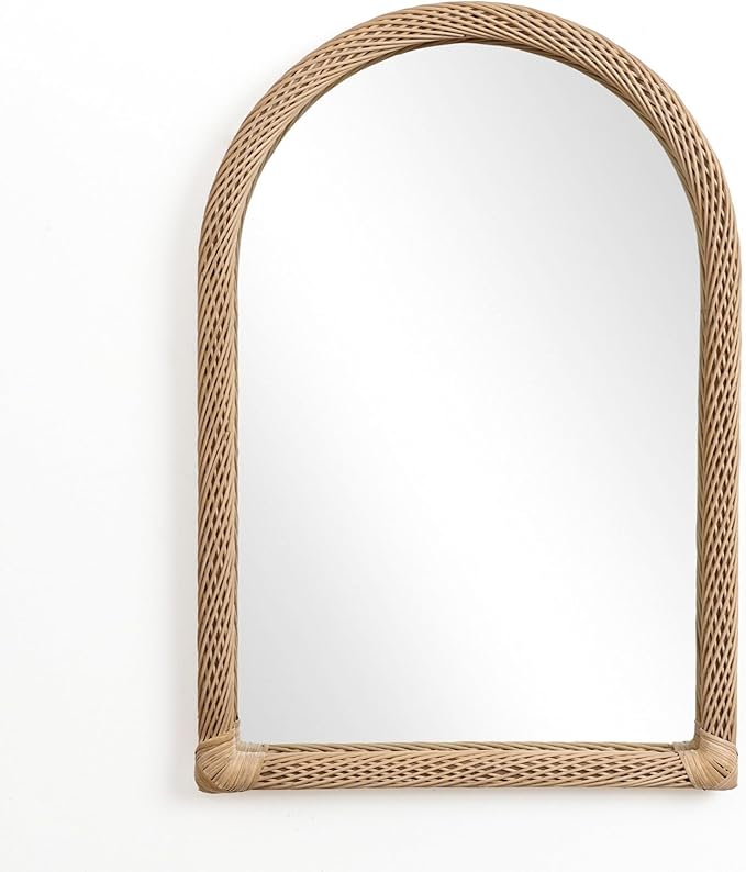 LuxenHome Arched Wall Mirror, 23.5"x35" Large Bamboo Framed Rattan Mirror for Bathroom, Entryway, Living Room, Nursery, Rustic Accent Farmhouse Home Decor Mirrors