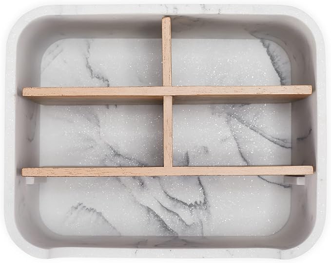 Desk Organizer, Marble Remote Holder for Table, Modern Office Controller Pen Phone Holder Organizer, Stylish Caddy and Storage Accessories for Bedside Nightstand Desktop