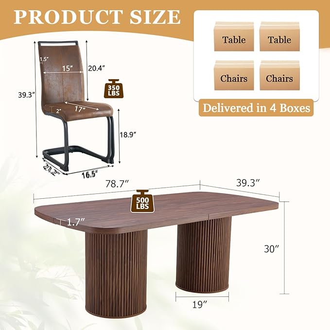 79" Dining Table Set for 8,Large Rectangular Dining Table Set for 8 with Cushioned Chairs,Modern Mid-Century Wood Dining Room Table Set for 8,Ideal for Dining & Gatherings (Walnut)