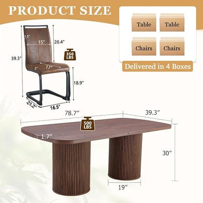 79" Dining Table Set for 8,Large Rectangular Dining Table Set for 8 with Cushioned Chairs,Modern Mid-Century Wood Dining Room Table Set for 8,Ideal for Dining & Gatherings (Walnut)