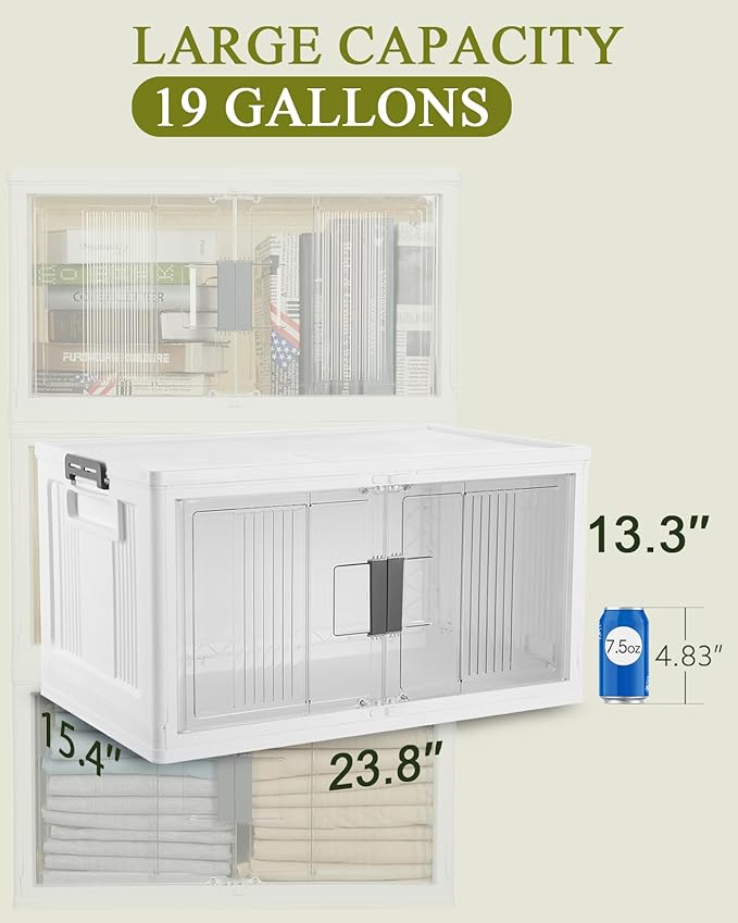 OlarHike Stackable Storage Bins with Lids Folding Storage Box with Doors and Wheels 3 Pack Cubes