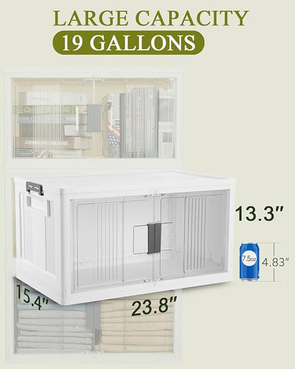 OlarHike Stackable Storage Bins with Lids Folding Storage Box with Doors and Wheels 3 Pack Cubes