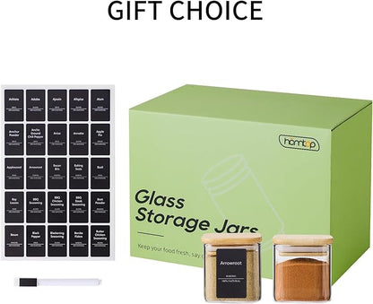 24Pcs 4oz Spice Jars with 275 Labels, Small Seasoning Glass Container Empty Organizer with Bamboo Lid Set for Pepper, Salt, Sugar