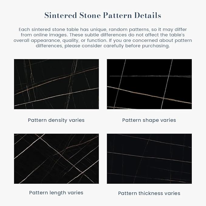 POVISON 47" Round Dining Table for 4, Modern Dining Table Round, Matte Black Sintered Stone Tabletop with Black Carbon Steel Pedestal (Dining Room Table Only)