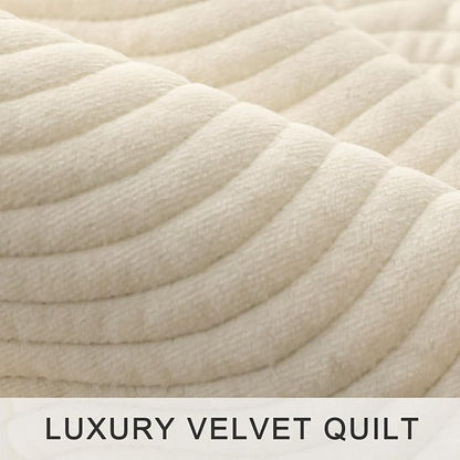 Cotton Plaid Quilt Set Queen 3 Piece Lightweight Reversible Bedding, Grid Beige