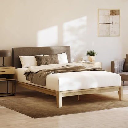 Nectar Bamboo Platform Bed Frame & Upholstered Headboard - Queen - Walnut/Slate - Floating Center Support Legs -12” Height - Easy Tool Free Set Up - Sturdy Wooden Support Slats - Holds Up To 800 lbs