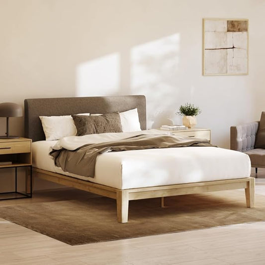 Nectar Bamboo Platform Bed Frame & Upholstered Headboard - King - Natural/Slate - Floating Center Support Legs -12” Height - Easy Tool Free Set Up - Sturdy Wooden Support Slats - Holds Up To 500 lbs