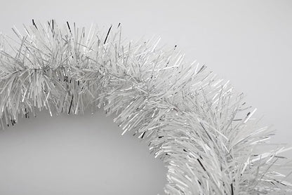 25 ft Long Roll Silver & White Tinsel Twist Garland, Shiny Metallic Foil Decorations for Halloween, Parade Floats, Christmas Eve, New Year Parties (4" x 25' roll, Silver & White)