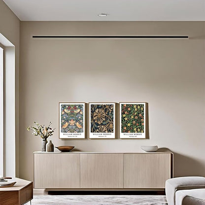 ILLBDR William Morris Framed Wall Art Vintage Botanical Canvas Wall Art Set of 3 Gold Strawberry Thief Prints Cotton Artwork Birds Pictures Decor for Bedroom Living Room 12x16 Inch