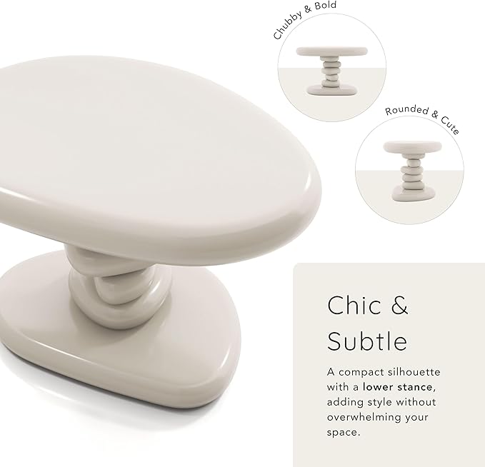 24/7 Shop at Home Kavren Modern 22-inch Oval Glossy Pedestal End Table, Stone Shape Living Room Furniture for Small Space, Ivory