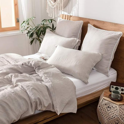 Simple&Opulence 100% Linen Euro Sham Covers with Piping Trim, 26"x26" Pillow Cover Set of 2, Breathable Pillow Shams for Bed Couch Decorative Cushions, Linen