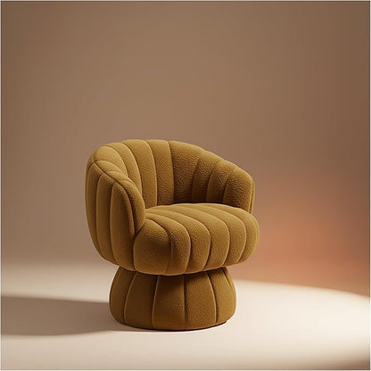 Vanity 360-Degree Swivel Accent Chair - Mid Century Modern Plush Round Makeup Chair, Relaxing Comfy Lounge Arm Chair, Idear for Living Room, Bedroom (Mustard, Sherpa Fleece)