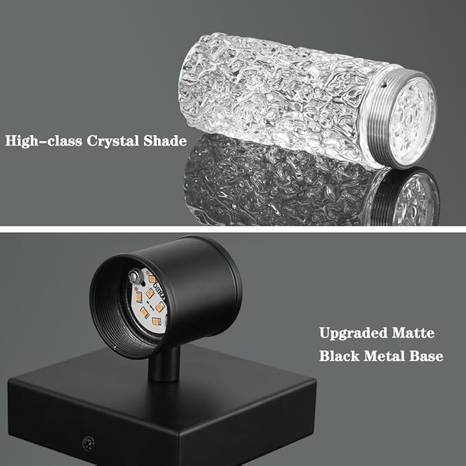 Black Sconces Wall Decor Set of 2, Crystal Bathroom Vanity Light Fixture, Modern Hardwired Wall Sconce Light Over Mirror, LED Sconces Wired for Bedroom Hallway Stairwells