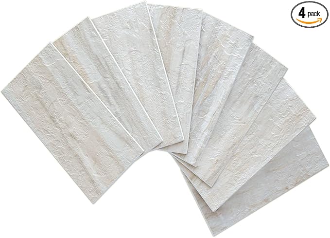 AULIGET 3" x 6" Subway Tile Peel and Stick Backsplash, Thick PVC Stick on Wall Tiles (4, Beige Slate)