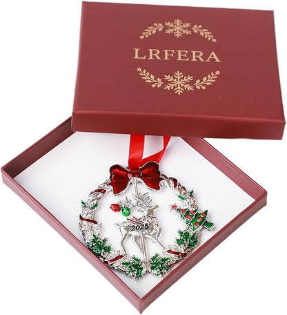 Christmas Ornaments 2025 Keepsake Xmas Tree Decorations with Gift Box Rotation Pendant DIY Hanging Craft Collectibles for Indoor Home Party (Reindeer)