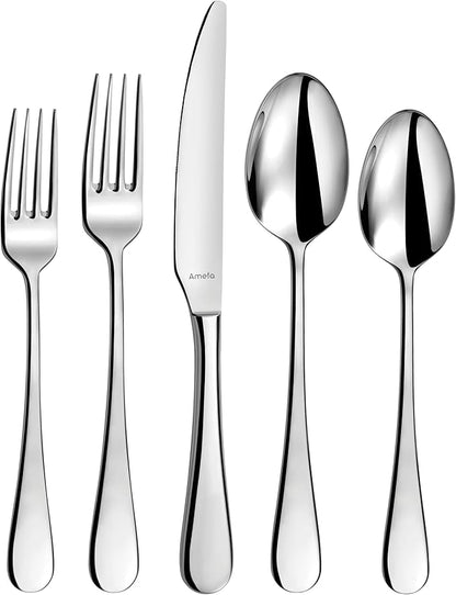 Amefa Venus 20-piece Premium 18/10 Stainless Steel Flatware Set, High Gloss Mirror Finish, Silverware Set Service for 4, Dishwasher Safe, Rust resistant Cutlery.