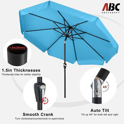 ABCCANOPY 10ft Scalloped Patio Umbrella, Outdoor Table Umbrella with Tilt and Crank, Fiberglass Ribs Deck Umbrella for Patio, Pool, Garden, Picnic (Turquoise)