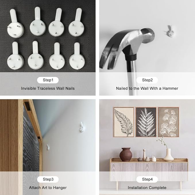 HOURIA Beige Brown Botanical Leaf Framed Canvas Wall Art Set,Modern Natural Leaves Wall Decor,Vintage Minimalist Floral Artwork,Black and White Plant Art Print for Living Room,Bedroom,Office-16"x24"x3