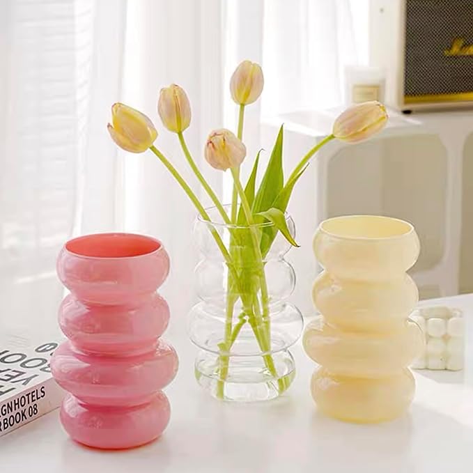 BLOFLO Transparent Glass Hydroponic Flower Vase, 7-Inch Clear Glass Vase, Four-Layer Geometric Glass Vase for Home Décor, Modern Bubble Glass Vase for Home Office Wedding Table Decoration (Clear)