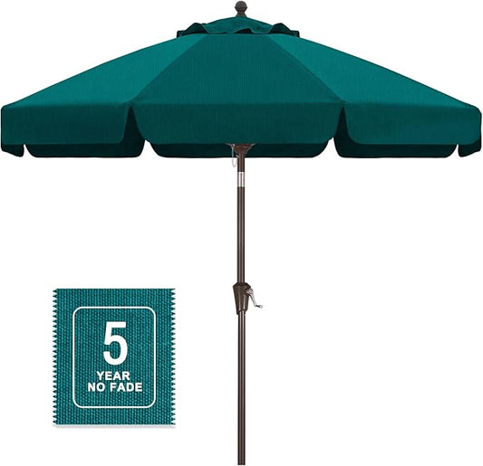 MASTERCANOPY 9ft Olefin Valance Patio Umbrella with Tilt Crank, 5-Year-Non-Fading Canopy & 8 Fiberglass Ribs for Deck, Patio, and Garden, Turquoise