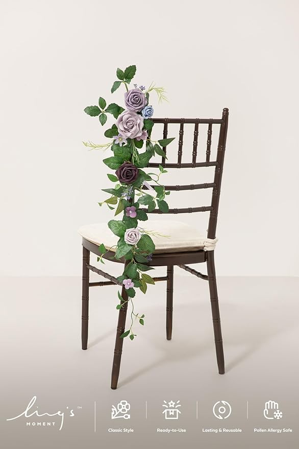 Ling's moment 10pcs Wedding Chair Decorations Aisle Floral Swag Artificial Pew Flowers Hanging Provence Blue & Purple for Ceremony Reception Church Rose Floral Faux Arrangement Party Outdoor Decor