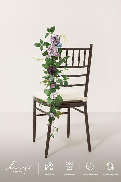 Ling's moment 10pcs Wedding Chair Decorations Aisle Floral Swag Artificial Pew Flowers Hanging Provence Blue & Purple for Ceremony Reception Church Rose Floral Faux Arrangement Party Outdoor Decor