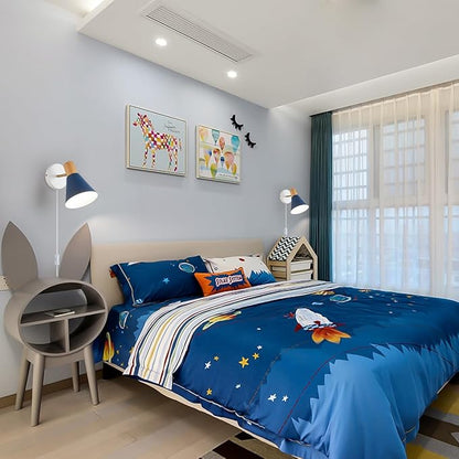 Plug in Wall Sconces Lighting Fixture Pack of 2, Wooden Adjustable Bedside Wall Lamp for Industrial Bedroom, Bathroom Sink Lighting (Plug-in Blue, 2)