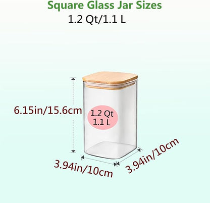 1.2 Qt Square Glass Storage Containers with Lids, glass jar with airtight lid, Glass Canister for Pantry Cookie Flour Cereal Rice Sugar Tea Coffee Beans Spice, Square Set of 4