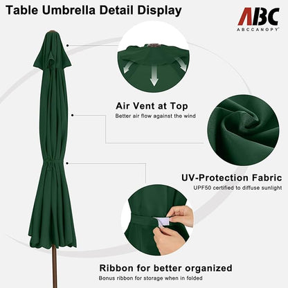 ABCCANOPY 10ft Scalloped Patio Umbrella, Outdoor Table Umbrella with Tilt and Crank, Fiberglass Ribs Deck Umbrella for Patio, Pool, Garden, Picnic (Green)