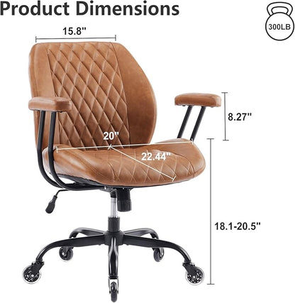 YFO Home Office Chair Office Rubber Casters Ergonomic Computer Chair with Lumbar Support Adjustable Height Rolling Swivel Executive Task Armrests Chair， Brown Leather