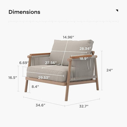 Acanva Modern All-Weather Aluminum Outdoor Sofa with Thick Cushions, Olefin Fabric Sunroom Backyard Furniture, Light Khaki