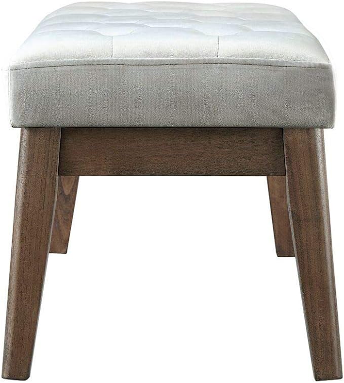 24KF Velvet Upholstered Buttons Tufted Entryway Bench with Solid Wood Leg,Bed Bench Ottoman with Padded Seat,5034-Gray