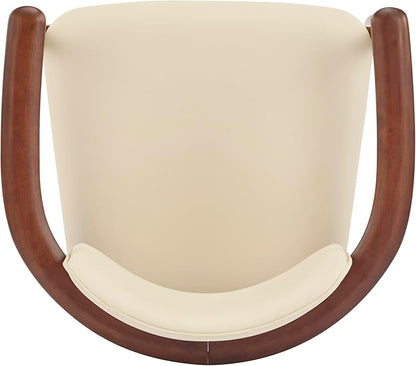 Christopher Knight Home Emeny Modern Faux Leather Upholstered Dining Chairs Set of 2, PU Kitchen Side Chairs with Wooden Frame, Living Room Comfy Reading Chair with Curved Backrest, Beige+Dark Walnut