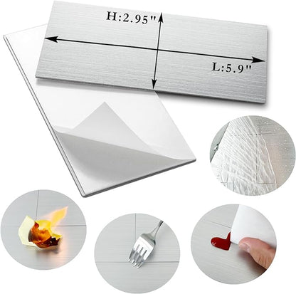 AULIGET 3" x 6" Subway Tile Peel and Stick Backsplash, Thick PVC Stick on Wall Tiles (100, Brush Aluminum)